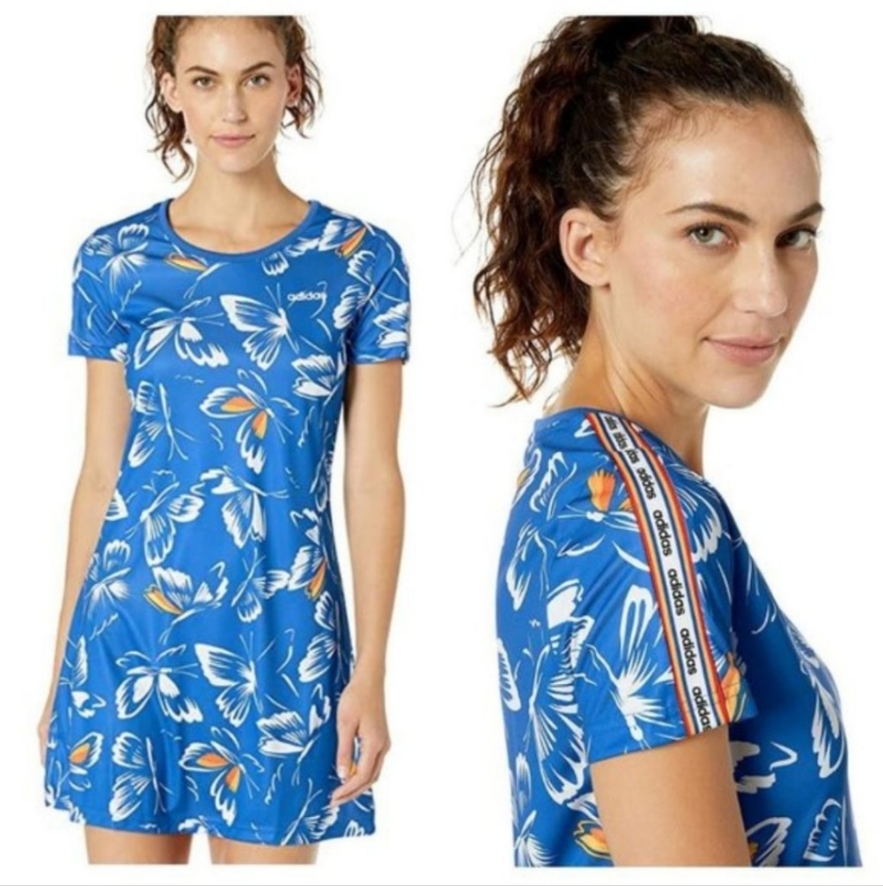 Adidas x Farm Rio Blue Butterfly Print Dress Medium